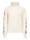 Mc2 Saint Barth Ivory Adler Turtleneck Sweater With Lurex Embroidery In White