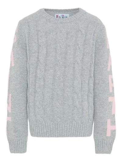 Mc2 Saint Barth Kids' Cable-knit Lettering Sweater In Multi