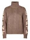 Mc2 Saint Barth Cable-knit Roll-neck Sweater In Brown