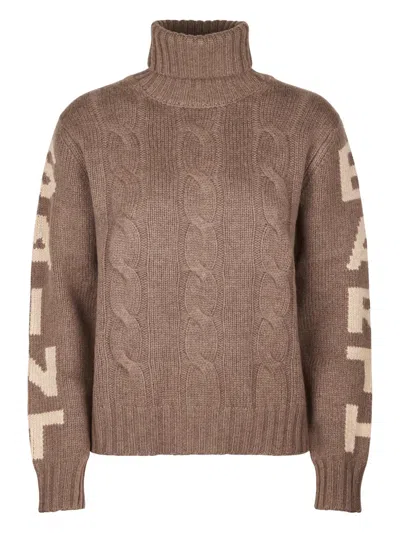 Mc2 Saint Barth Cable-knit Roll-neck Sweater In Brown