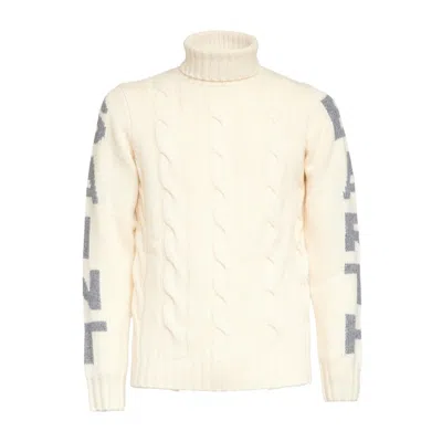 Mc2 Saint Barth Cable Knit Turtleneck Sweater With Ribbed Details In Neutral