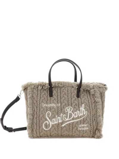 Mc2 Saint Barth Cable-knit Frayed Tote Bag In Blue