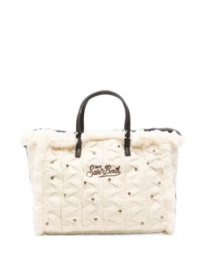 Mc2 Saint Barth Cable-knit Frayed Tote Bag In Orange