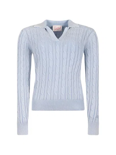 Mc2 Saint Barth Cable-knit Polo-collar Sweater In Multi
