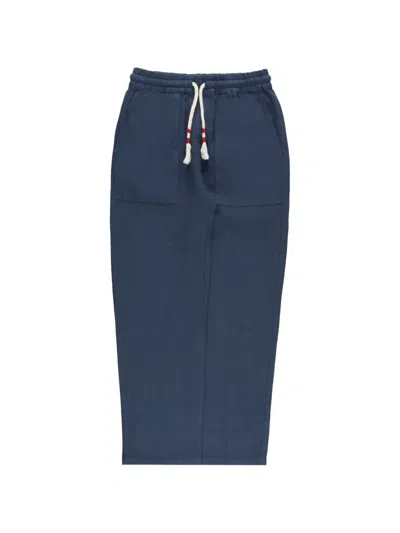 Mc2 Saint Barth Calais Jr Drawstring-waist Linen Casual Trousers In Blue