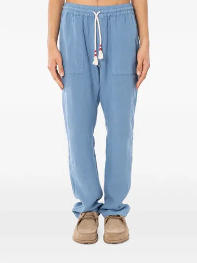 Mc2 Saint Barth Calais Linen Tapered Trousers In Blue
