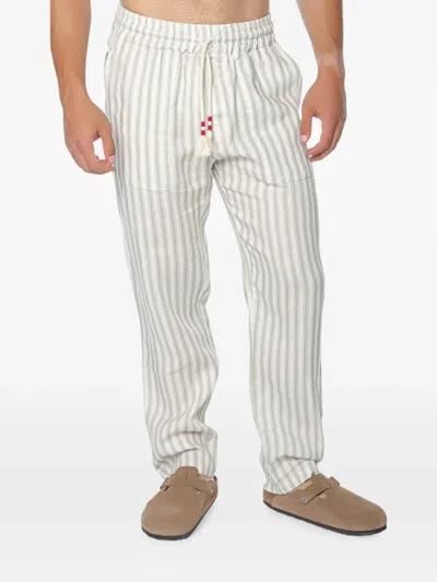 Mc2 Saint Barth Calais Striped Linen Trousers In White