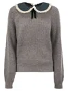 Mc2 Saint Barth Calia - Ribbed Jumper With Velvet Collar And Bow