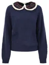 Mc2 Saint Barth Calia - Ribbed Jumper With Velvet Collar And Bow