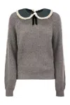 Mc2 Saint Barth Calia - Ribbed Jumper With Velvet Collar And Bow