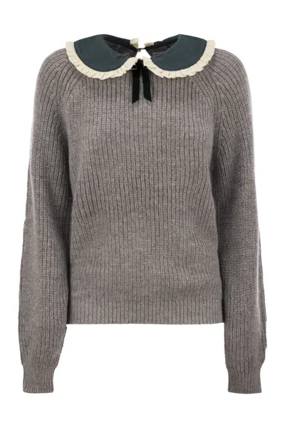 MC2 SAINT BARTH MC2 SAINT BARTH CALIA - RIBBED JUMPER WITH VELVET COLLAR AND BOW