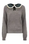 Mc2 Saint Barth Calia - Ribbed Jumper With Velvet Collar And Bow In Grey