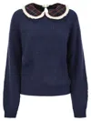 Mc2 Saint Barth Calia - Ribbed Jumper With Velvet Collar And Bow