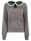 Mc2 Saint Barth Calia - Ribbed Jumper With Velvet Collar And Bow