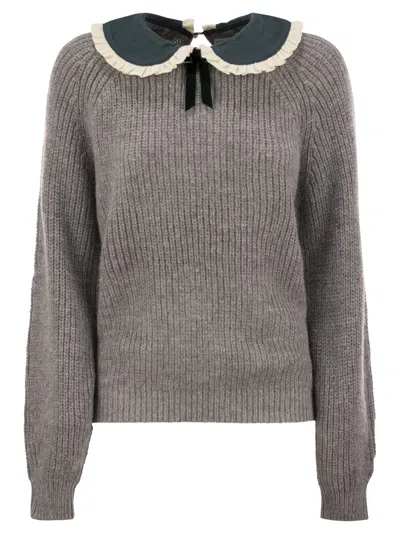 MC2 SAINT BARTH MC2 SAINT BARTH CALIA RIBBED JUMPER WITH VELVET COLLAR AND BOW