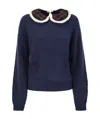 Mc2 Saint Barth Calia - Ribbed Jumper With Velvet Collar And Bow In Black