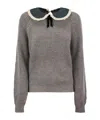 Mc2 Saint Barth Calia - Ribbed Jumper With Velvet Collar And Bow In Gray