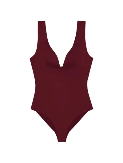 Mc2 Saint Barth Deep V-neck One-piece Swimsuit With High-cut Leg In Burgundy