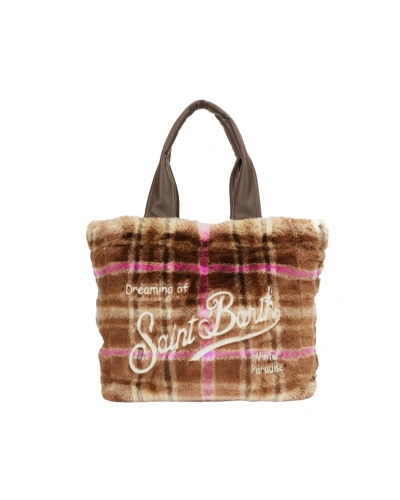 Mc2 Saint Barth Camel Soft Check Vanity Bag In Brown