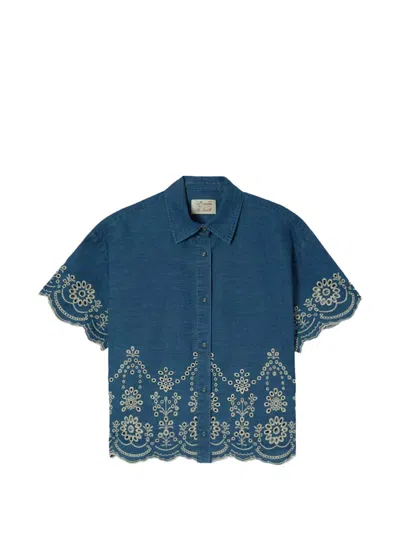 Mc2 Saint Barth Camicia A Maniche Corte Clementine Con Ricami  In Blue