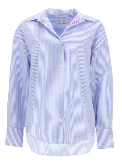 Mc2 Saint Barth Camicia A Righe Con Ricamo In Animal Print