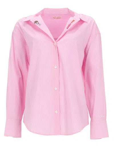Mc2 Saint Barth Camicia A Righe Con Ricamo In Pink