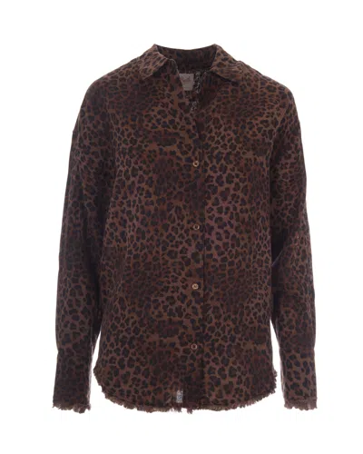 Mc2 Saint Barth Lightweight Linen Shirt With Oversized Fit And Leopard Print In Brown