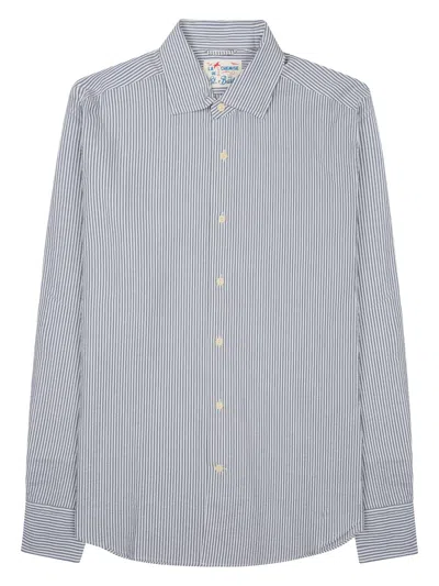 Mc2 Saint Barth Blue Striped Long-sleeve Button-down Linen Shirt
