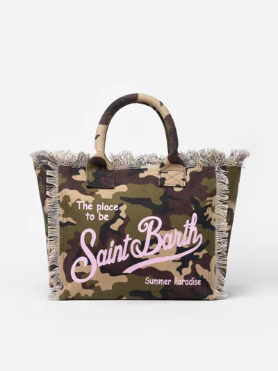 Mc2 Saint Barth Camouflage Cotton Canvas Vanity Tote Bag In Green