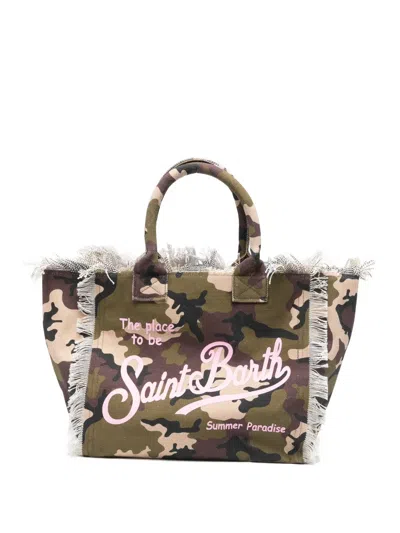 Mc2 Saint Barth Camouflage-print Frayed Tote Bag In Green