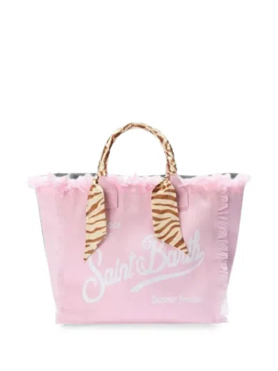 Mc2 Saint Barth Canvas Fringed Logo-print Tote Bag In Pink