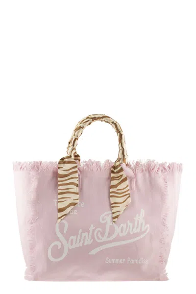Mc2 Saint Barth Canvas Tote Bag With Scarf-wrapped Handles In Pink