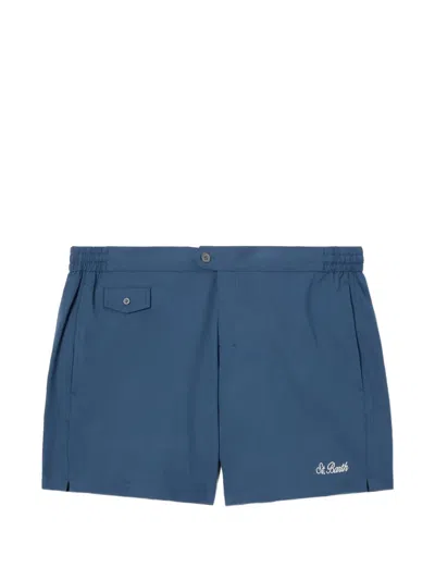 Mc2 Saint Barth Capferrat Logo-embroidered Shorts In Blue
