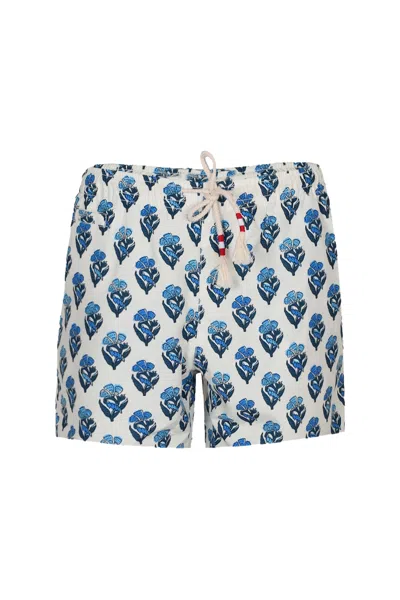 Mc2 Saint Barth Caprese Jaipur Flower Print Swim Shorts In Blue