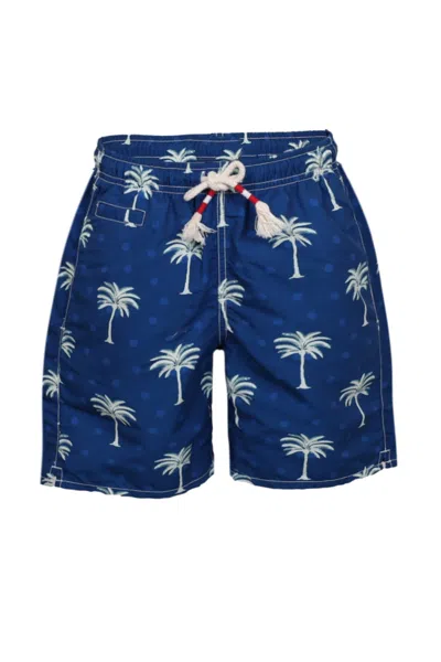 Mc2 Saint Barth Caprese Palm Print Swim Shorts In Black