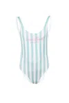 Mc2 Saint Barth Cara Green Stripes One Piece Swimsuit In Blue
