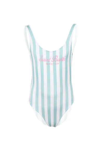 Mc2 Saint Barth Cara Green Stripes One Piece Swimsuit In Blue