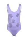 Mc2 Saint Barth Cara Shiny Strass Shell One Piece Swimsuit In Purple