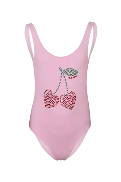 Mc2 Saint Barth Cara Studs Cherry One Piece Swimsuit In Pink
