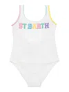 Mc2 Saint Barth Cara White One-piece Swimsuit With Logo Lettering Detail In Stretch Polyamide Woman In Multicolor