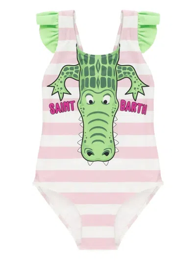 Mc2 Saint Barth Kids' Carol Alligator-print Ruffled Swimsuit In Green