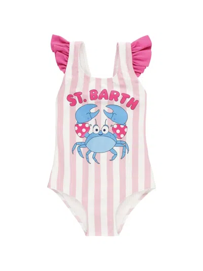 Mc2 Saint Barth Carol Ruffled Striped Swimsuit In Multi