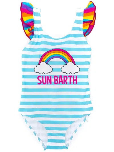 Mc2 Saint Barth Kids' Carol Striped Swimsuit In Blue