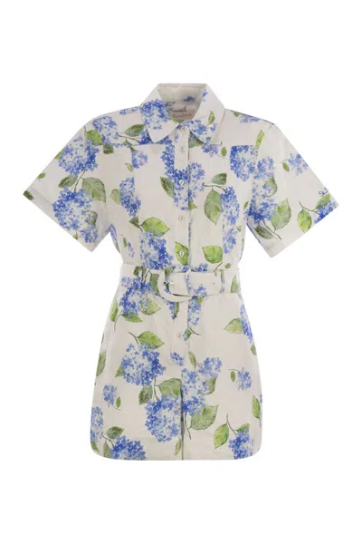 Mc2 Saint Barth Carola - Linen Playsuit With Print