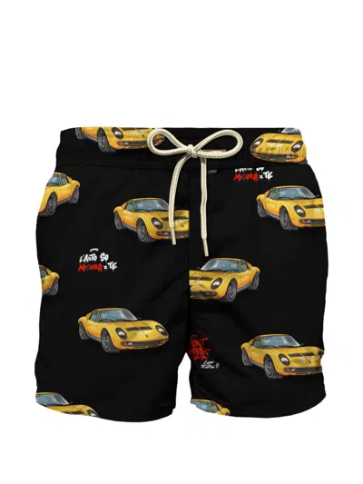 Mc2 Saint Barth Kids' Car-print Drawstring Swim Shorts In Black