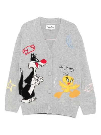 Mc2 Saint Barth Kids' Cartoon-print Cardigan In Gray