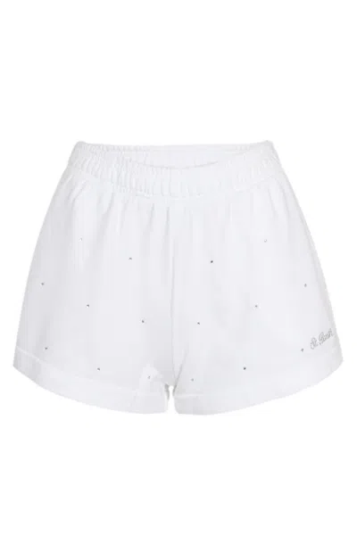 Mc2 Saint Barth Cate White Cotton Pull Up Shorts With Striped Rhinestone Embellishment