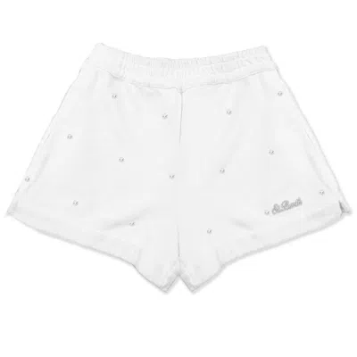 Mc2 Saint Barth Kids' Cate White Cotton Shorts With Rhinestones
