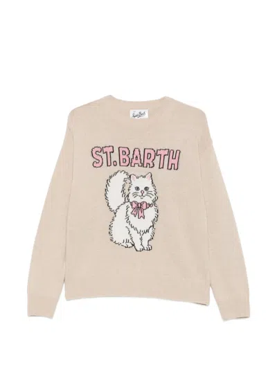 Mc2 Saint Barth Cat-intarsia Sweater In Neutral