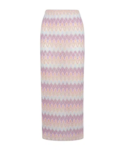 Mc2 Saint Barth Caytlin Long Raschel Skirt With Pastel Chevron Pattern